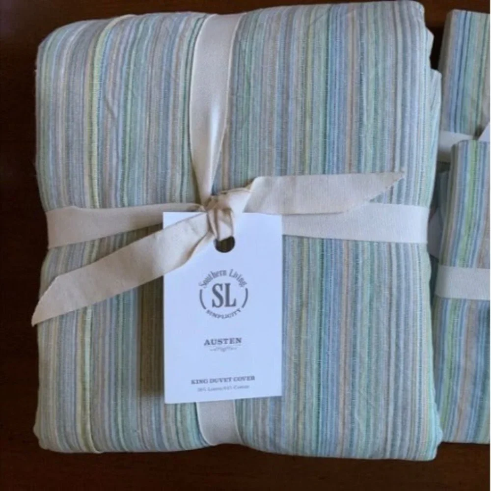 Southern Living Austen Beachy Farmhouse Linen/Cotton Duvet Cover/Shams Set King